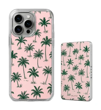 Pack Palmeras Rosa – Carcasa y Powerbank magnético