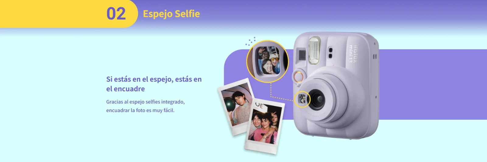 Espejo selfie integrado para encuadrar la foto